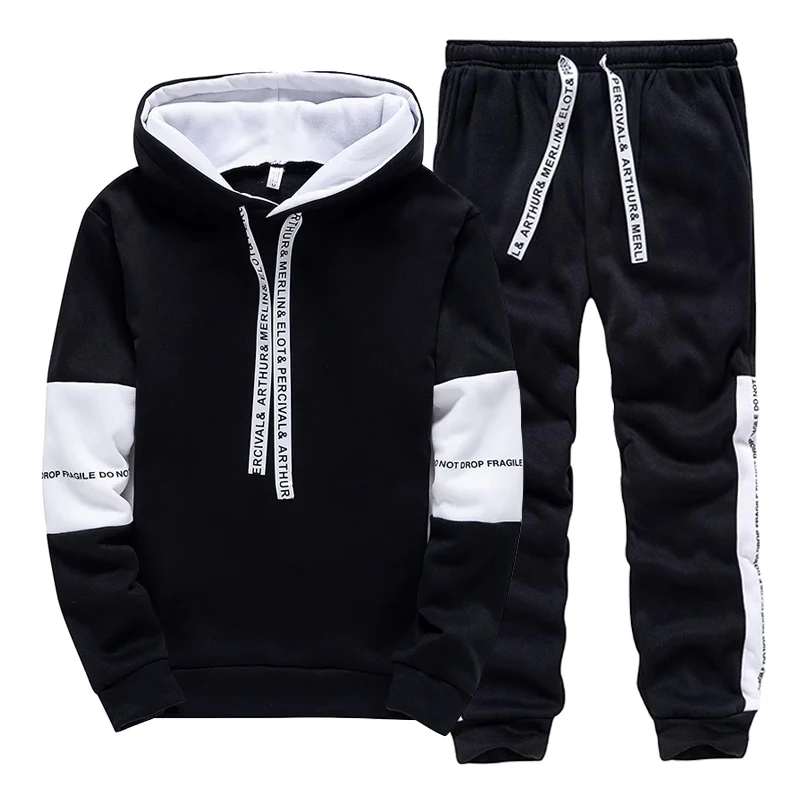 Winter Clothing Hoodie - بدلة رياضية رجالية باللونين الأسود والأبيض،
