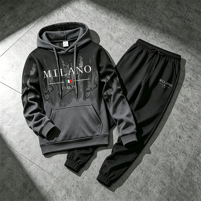 Winter Clothing Hoodie - طقم رياضي رجالي بتصميم حبر متناثر،