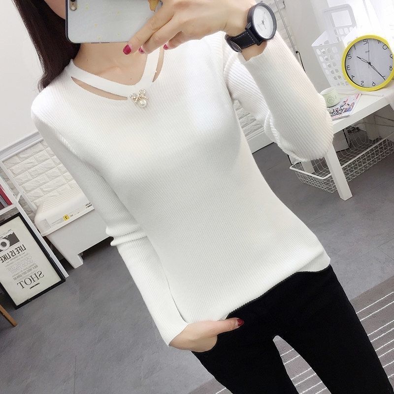 Winter Clothing Trends For Women - الخامس الرقبة الحياكة ضئيلة البساطة البلوزات