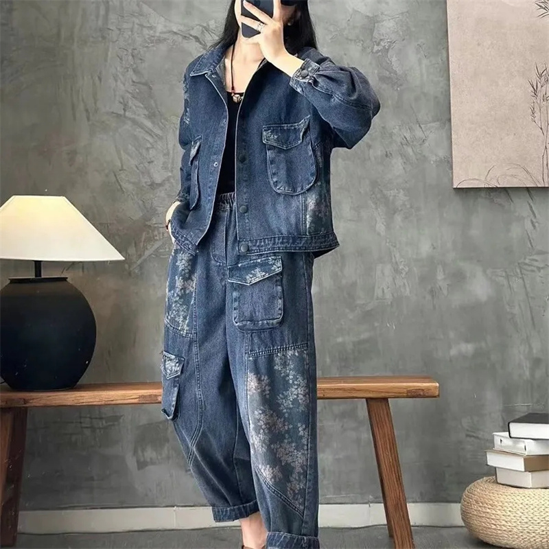 Winter Clothing Color - 2025 الخريف الدنيم سترة الدعاوى منقوشة
